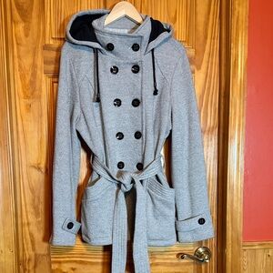Sebby double breasted pea coat with a double button closure and a tie belt